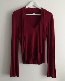 Miss Me 3/$15 -  V Neck Tie Front Knit Top Blouse Red Crop Womens Size M