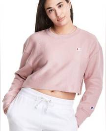 Champion XS Pink/Beige Reverse Weave Cropped Cut-Off Crew