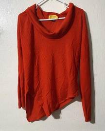 Old Money Sweater Womens Medium Red Cowl Neck 100% Wool Asymmetrical