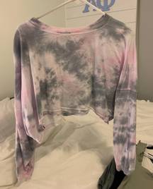 Urban Outfitters Purple/Pink/Gray Tie Dye Cropped Long Sleeve Flowy Shirt/Top