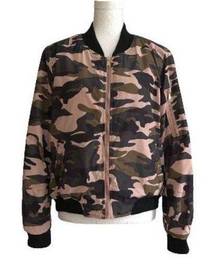 Miss London Pink Olive Black Quilted Camouflage Bomber Jacket Coat Size Large