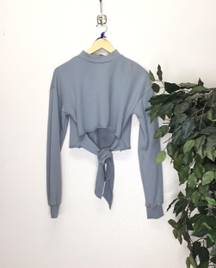 Cropped Blue Sweatshirt with Tie Front