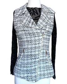 Tinley Road Retro Glam Business Professional Zip Black White Plaid Tweed Vest