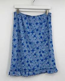 Vintage Y2K Blue Floral Fairycore Midi Skirt Size Medium Early 2000s