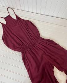 Brandy Melville Maroon V-Neck Jogger Jumpsuit Pocket Halter Sleeveless Size M