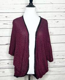 Julie’s Closet Burgundy & Black Open Front Dolman Sleeve Cardigan Size Large