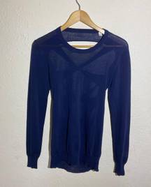 A.L.C 100% Cotton Dark Blue Back Cut Out Long Sleeve Top ( S ) 