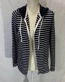 Iris Full Zip Navy Blue and White Striped Hoodie Size L