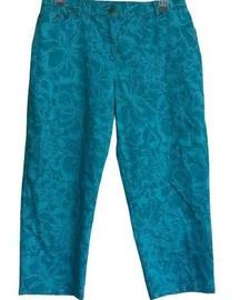 Ruby Rd. Blue Floral Denim Capris/Cropped Pants EUC