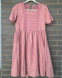 Hidden Alley Laced Pink Babydoll Midi Dress with Pockets