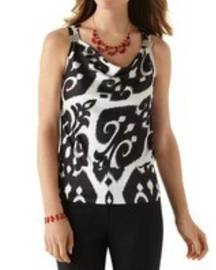 WHBM Cowl Neck Shell Ikat Print Dressy Top W/ Silver Hardware SZ M