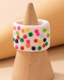 Handmade Ceramic Clay Cute Flower Mushroom Ring Colorful Stripe Wide