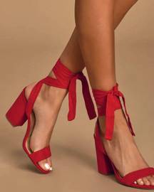 Red Suede Lace-up Heels