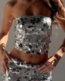 Emiko Silver Sequin Crop Top