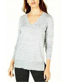 Womens Maison Jules Gray Heathered V Neck Sweater - Sz S