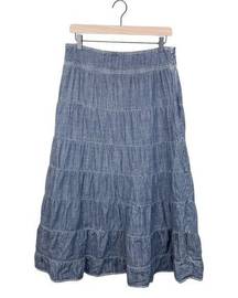 Live A Little Vintage Y2K 2000s Tiered Dark Wash Denim Maxi Skirt Boho Prairie