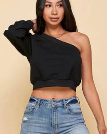 One Shoulder Sweatshirt - Black