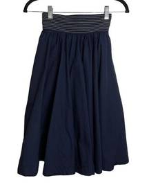 eShakti Navy Smocked Elastic Waist Midi Skirt