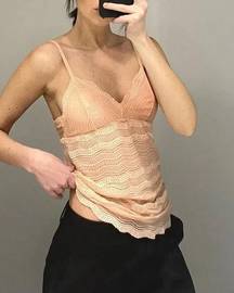 Vintage Y2K Chevron Lace Camisole in Peach