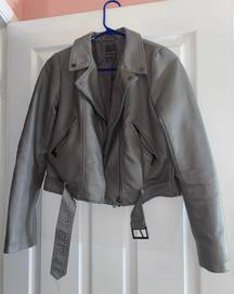 Grey Leather Jacket 