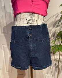 High Waist Slim Mom Denim Indigo Jeans Shorts Texas Western