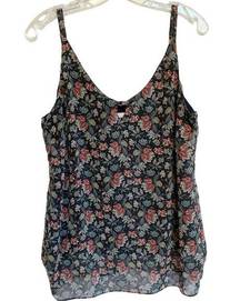 CAbi Flirt Blue Floral V-Neck Cami Tank Top SZ M