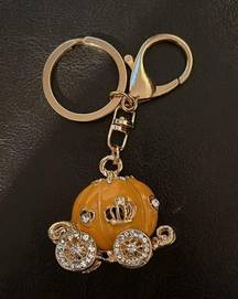 New Yellow Orange Pumpkin with Crown Bedazzled Cinderella's Coach Bag Charm Key