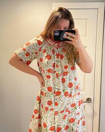 Vintage Orange Floral Lightweight Sheath Midi Dress