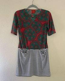 Tracy Negoshian Stripe Color Block Short Sleeve Shift Dress Size Xsmall