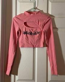 Urban Outfitters  Womens Pink Long Sleeve Cut Out Mock Neck Cropped Top Shirt Med