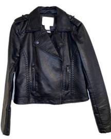 Black Faux Leather Moto Jacket Asymmetric Zip Motorcycle