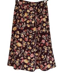 Kathy Ireland Women's Size L Vintage 90s Brown Earthy Floral Maxi Skirt Pleated