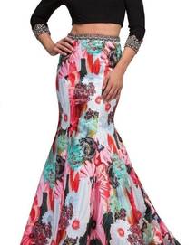 2-piece black and floral long prom dress