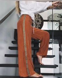 Tribe Kelley Staff Bells Rust Orange Flare Pants with Green Stripe Size Large