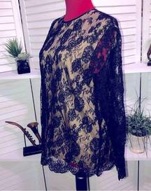 Donna Karan  vintage nude black lace victorian style blouse Sz S