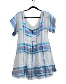 Free People Barcelona Metallic Shimmer Plaid Stripe Mini Dress XS NWT