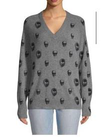 360 Cashmere Skull Cashmere Riley Skull-Print Gray Cashmere Sweater size small 1