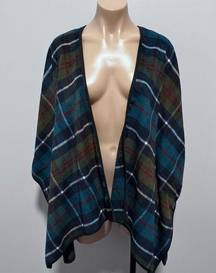 Old Navy Plaid Cardigan Shawl Blue Green Over Coat XS/S