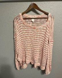 Free People We The Free Island Girl Hacci Striped Pullover Sweater Red Small Knit Oversized