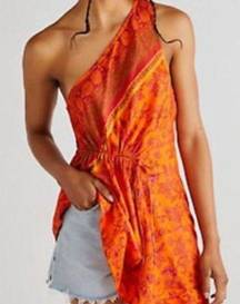 Free People  Mira Orange Floral One Shoulder Tunic Size M