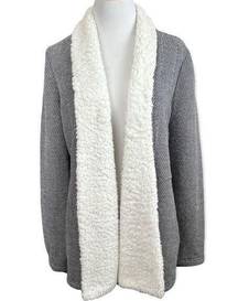 Jack By BB Dakota Tweed And Sherpa Style Open Cardigan Jacket Gray and White L