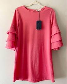 Simply Southern Hot Pink Bell Sleeve Dress NWT Ruffle Summer Size Small