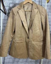 Women's One Button Lined Corduroy Blazer / Jacket Tan Medium New