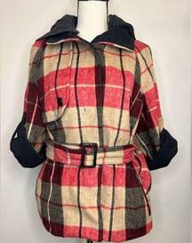 MM Couture Plaid Belted Coat Size Small