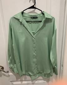 ZARA Silk Long sleeve green shirt