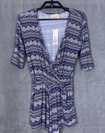 New Nwt Lucy Love Nantucket Romper Dark Blue White Womens Size Small 1/2 Sleeve