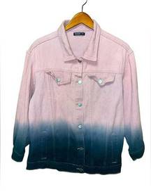 SheIn  Curve Pink and Navy Dip Dyed Ombre Denim Trucker Jacket Women’s Size 0XL