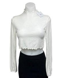 Adika  NWT White Ribbed Knit High Neck Long Sleeve Pullover Crop Sweater Top XS