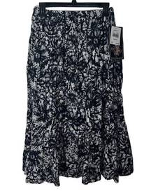 Jane Ashley Midi Skirt Women PM Floral Flare Flowy Lined Pull On Boho Cotton NWT