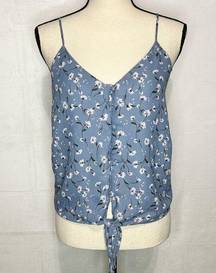 Sienna Sky Women's Tank Crop Top Blue Floral Button-Down Knot Hem Lined Size S